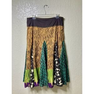 Julie G Skirt Large Multi Print Pleated Flare MIDI Made In India